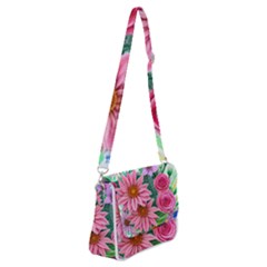 Enchanted Watercolor Flowers Botanical Foliage Shoulder Bag With Back Zipper by GardenOfOphir