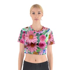 Enchanted Watercolor Flowers Botanical Foliage Cotton Crop Top by GardenOfOphir