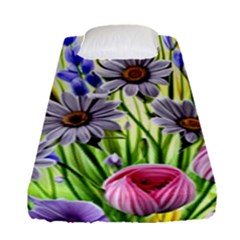 Expressive Watercolor Flowers Botanical Foliage Fitted Sheet (Single Size)