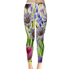 Expressive Watercolor Flowers Botanical Foliage Inside Out Leggings