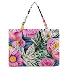 Delightful Watercolor Flowers And Foliage Zipper Medium Tote Bag by GardenOfOphir