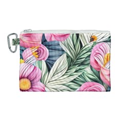 Delightful Watercolor Flowers And Foliage Canvas Cosmetic Bag (large) by GardenOfOphir