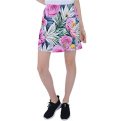 Delightful Watercolor Flowers And Foliage Tennis Skirt by GardenOfOphir