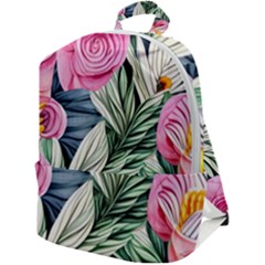 Delightful Watercolor Flowers And Foliage Zip Up Backpack by GardenOfOphir