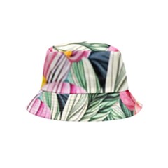 Delightful Watercolor Flowers And Foliage Inside Out Bucket Hat (kids) by GardenOfOphir