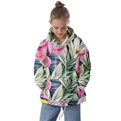 Delightful Watercolor Flowers And Foliage Kids  Oversized Hoodie by GardenOfOphir