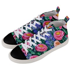 Cute Watercolor Flowers And Foliage Men s Mid-top Canvas Sneakers by GardenOfOphir