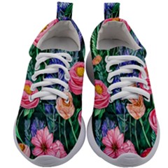 Cute Watercolor Flowers And Foliage Kids Athletic Shoes by GardenOfOphir