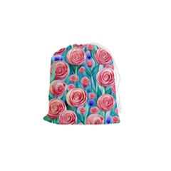 Brilliantly Hued Watercolor Flowers In A Botanical Drawstring Pouch (Small)