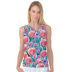 Brilliantly Hued Watercolor Flowers In A Botanical Women s Basketball Tank Top by GardenOfOphir