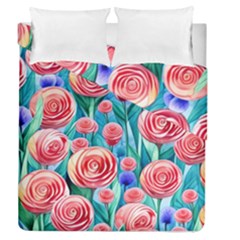 Brilliantly Hued Watercolor Flowers In A Botanical Duvet Cover Double Side (Queen Size)