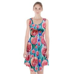 Brilliantly Hued Watercolor Flowers In A Botanical Racerback Midi Dress by GardenOfOphir