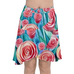 Brilliantly Hued Watercolor Flowers In A Botanical Chiffon Wrap Front Skirt