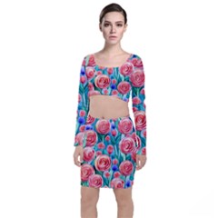 Brilliantly Hued Watercolor Flowers In A Botanical Top and Skirt Sets