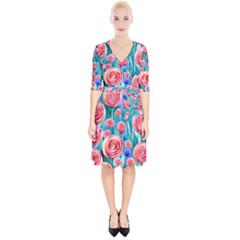 Brilliantly Hued Watercolor Flowers In A Botanical Wrap Up Cocktail Dress by GardenOfOphir