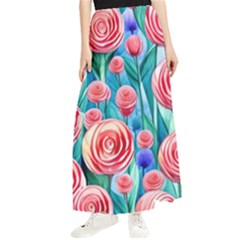 Brilliantly Hued Watercolor Flowers In A Botanical Maxi Chiffon Skirt