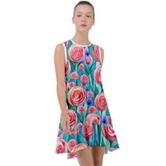 Brilliantly Hued Watercolor Flowers In A Botanical Frill Swing Dress