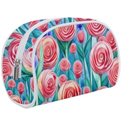 Brilliantly Hued Watercolor Flowers In A Botanical Make Up Case (Large)