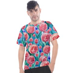 Brilliantly Hued Watercolor Flowers In A Botanical Men s Sport Top by GardenOfOphir