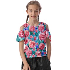 Brilliantly Hued Watercolor Flowers In A Botanical Kids  Butterfly Cutout Tee