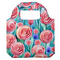 Brilliantly Hued Watercolor Flowers In A Botanical Premium Foldable Grocery Recycle Bag