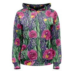 Dazzling Watercolor Flowers And Foliage Women s Pullover Hoodie by GardenOfOphir