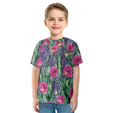 Dazzling Watercolor Flowers And Foliage Kids  Sport Mesh Tee by GardenOfOphir