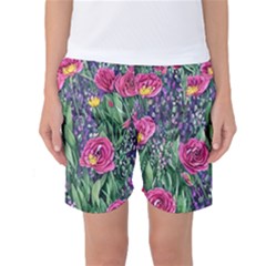 Dazzling Watercolor Flowers And Foliage Women s Basketball Shorts by GardenOfOphir