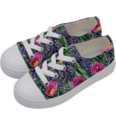 Dazzling Watercolor Flowers And Foliage Kids  Low Top Canvas Sneakers by GardenOfOphir