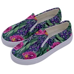 Dazzling Watercolor Flowers And Foliage Kids  Canvas Slip Ons by GardenOfOphir