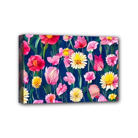 Botanical Flowers Pattern Mini Canvas 6  X 4  (stretched) by GardenOfOphir