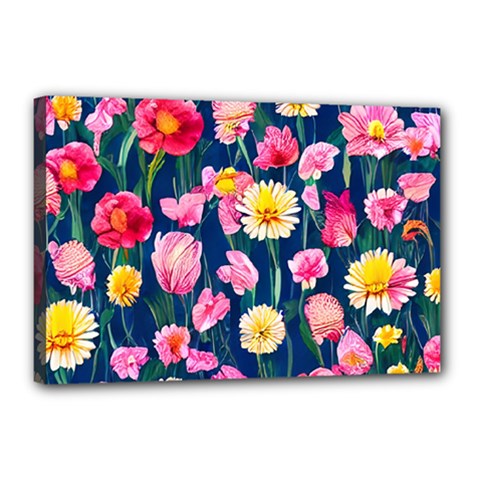 Botanical Flowers Pattern Canvas 18  X 12  (stretched) by GardenOfOphir