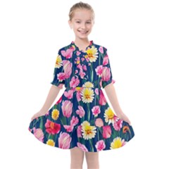 Botanical Flowers Pattern Kids  All Frills Chiffon Dress by GardenOfOphir