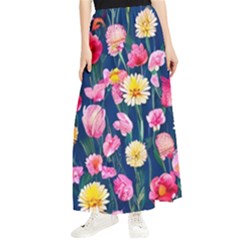 Botanical Flowers Pattern Maxi Chiffon Skirt