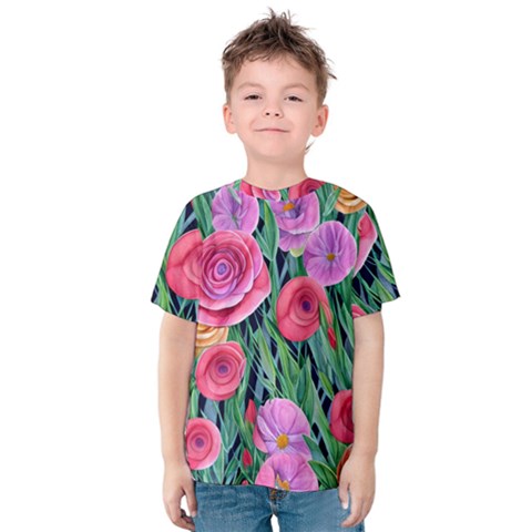 Boho Retropical Flowers Kids  Cotton Tee by GardenOfOphir