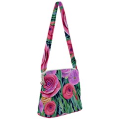 Boho Retropical Flowers Zipper Messenger Bag by GardenOfOphir