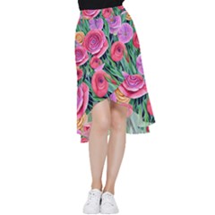 Boho Retropical Flowers Frill Hi Low Chiffon Skirt by GardenOfOphir
