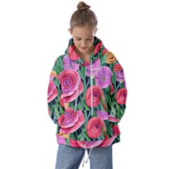 Boho Retropical Flowers Kids  Oversized Hoodie by GardenOfOphir