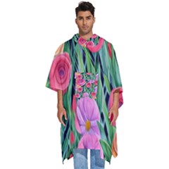 Boho Retropical Flowers Men s Hooded Rain Ponchos by GardenOfOphir