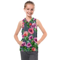 Vintage Botanic Flowers In A Watercolor Kids  Sleeveless Hoodie by GardenOfOphir