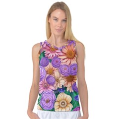 Exotic Tropical Botanical Flowers Pattern Women s Basketball Tank Top by GardenOfOphir