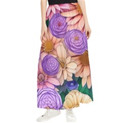 Exotic Tropical Botanical Flowers Pattern Maxi Chiffon Skirt