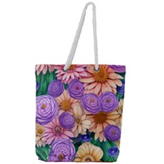 Exotic Tropical Botanical Flowers Pattern Full Print Rope Handle Tote (large) by GardenOfOphir