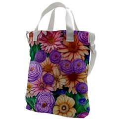 Exotic Tropical Botanical Flowers Pattern Canvas Messenger Bag by GardenOfOphir