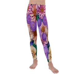 Exotic Tropical Botanical Flowers Pattern Kids  Lightweight Velour Leggings by GardenOfOphir