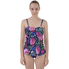 Tropical Paradise Twist Front Tankini Set by GardenOfOphir