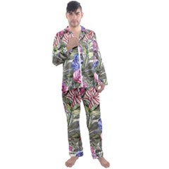 Garden Of Flowers Men s Long Sleeve Satin Pajamas Set by GardenOfOphir