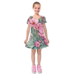 Nature-inspired Flowers Kids  Short Sleeve Velvet Dress by GardenOfOphir