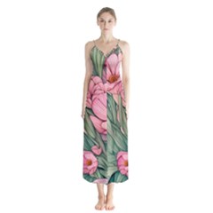 Nature-inspired Flowers Button Up Chiffon Maxi Dress by GardenOfOphir