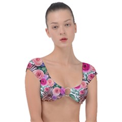 Boho Botanical Flowers Cap Sleeve Ring Bikini Top